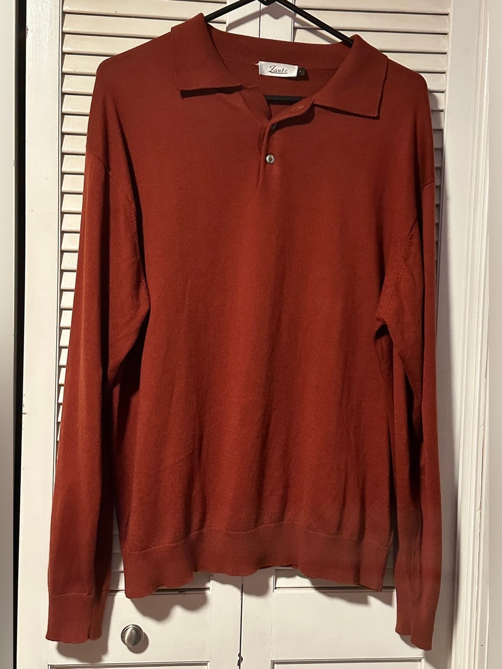 Zante Polo Style Sweater Long Sleeves & Collar Rust Brown Men’s Medium